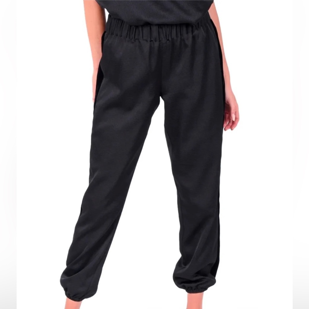 Emily McCarthy Black Downtown Velvet Racing Stripe Jogger Pants. Size Large.‎
